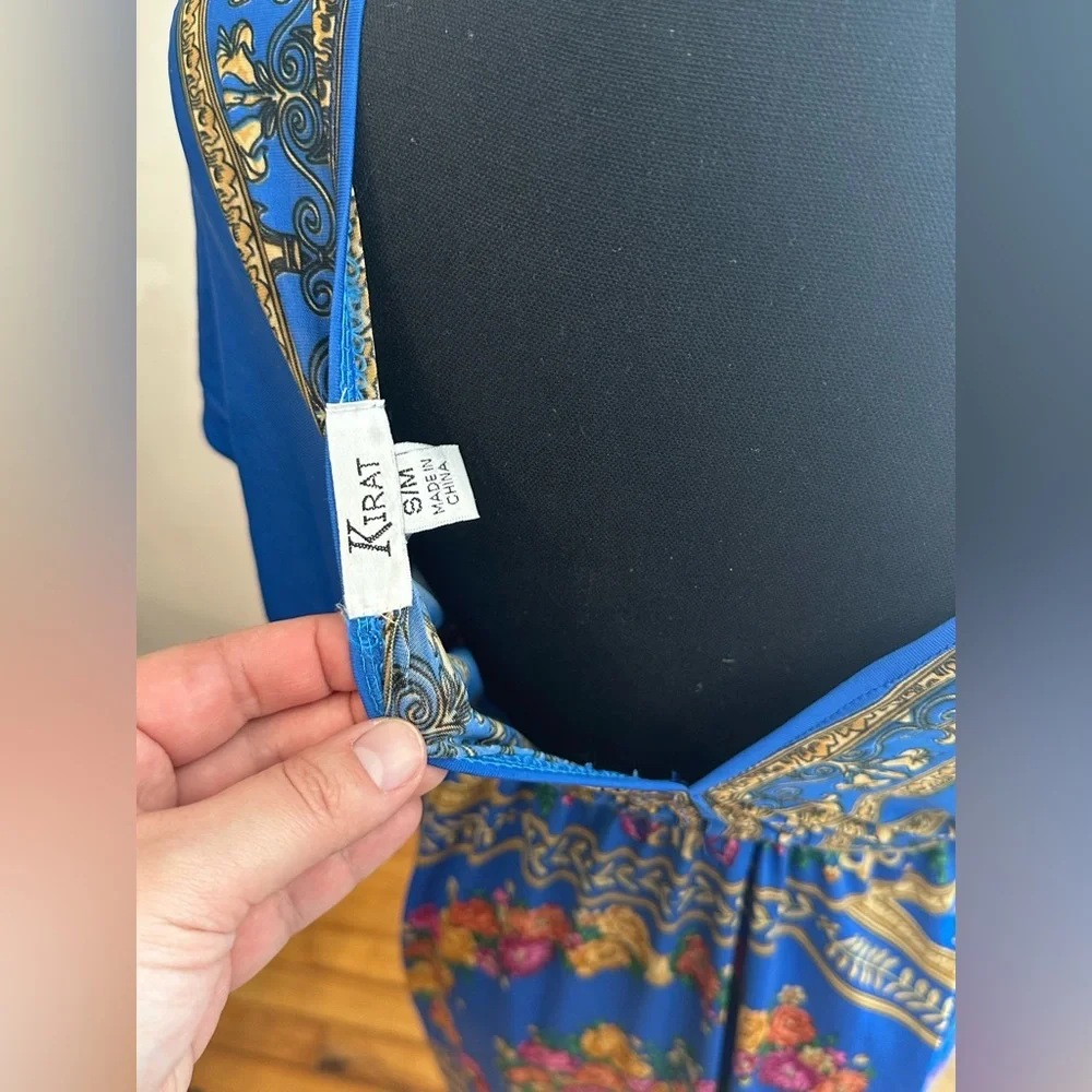 Blue Floral V-Neck Women’s Dress - Picture 3 of 3